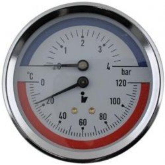 Obrázek z Termomanometr 0-4 bar, 0-120°C, zadní vývod 1/2"